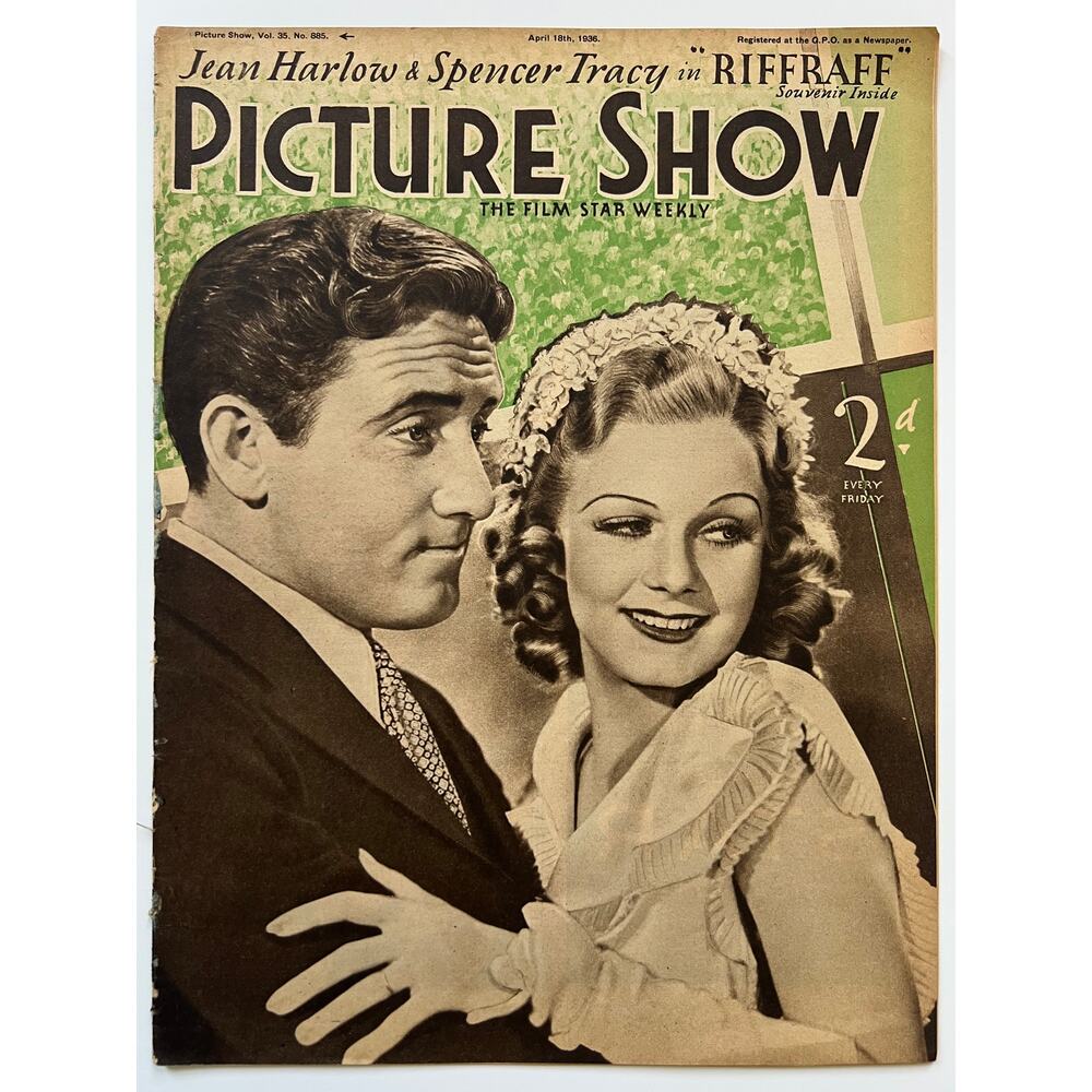 RARE UK Picture Show 1936 Spencer Tracy Jean Harlow Magazine Riff Raff Hollywood